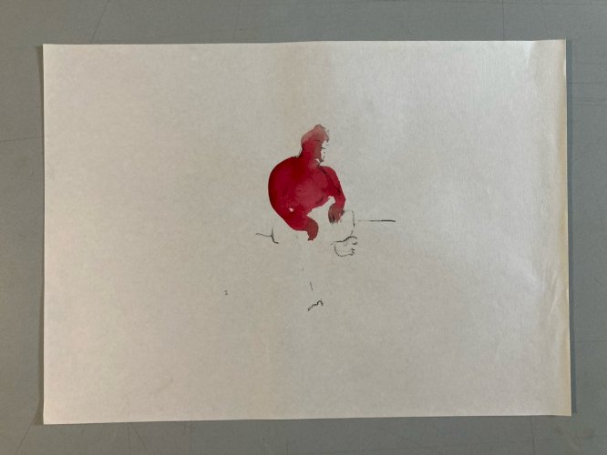 Dessin Crayon Art Aquarelle Nu Homme Portrait Plage Deuxième Moitier XXe