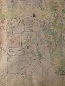 Dessin  Crayon Art Brut Outsider 1960 Naïf Ferme Animaux Aquarium