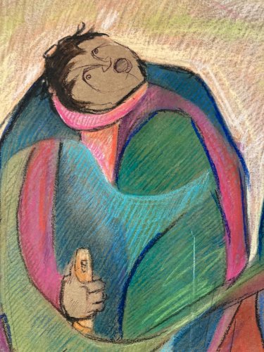 Dessin Crayon Couple Walter Barrientos Expressionnisme 1985 Expressionniste