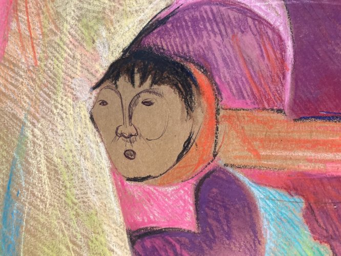 Dessin Crayon Couple Walter Barrientos Expressionnisme 1985 Expressionniste