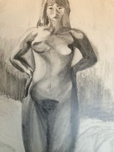 Dessin Crayon Femme Nu Nue Erotique Ancien Post Cubisme Papier 1970 Art