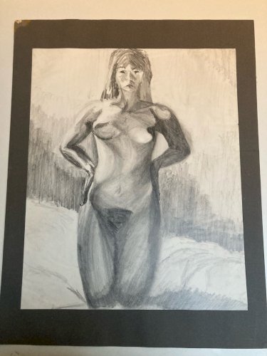 Dessin Crayon Femme Nu Nue Erotique Ancien Post Cubisme Papier 1970 Art