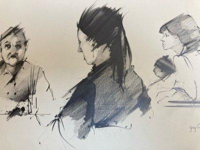 Pencil Drawing Guy Coanus Sitting Man Portrait Second Half of 20th Century Art 1970