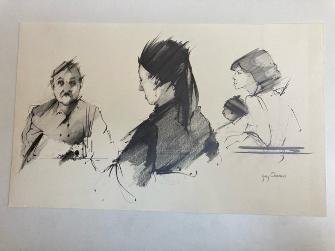 Dessin Crayon Guy Coanus Homme Assis Portrait Deuxième Moitier XXe Art 1970