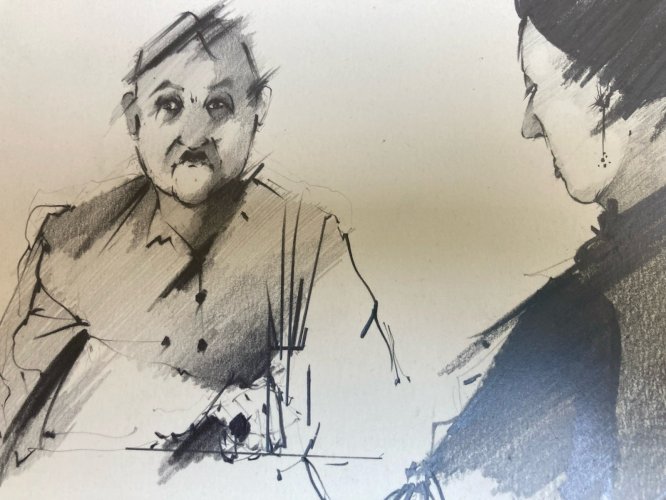 Dessin Crayon Guy Coanus Homme Assis Portrait Deuxième Moitier XXe Art 1970