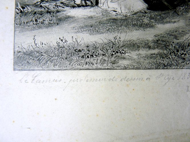 Dessin crayon original XIX° LE REPOS signé Pierre Duval le Camus (1790 - 1854)