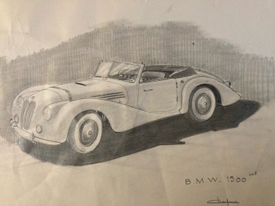 Dessin Crayon Papier Design Voiture BMW 328 1950 Automobile 1500 Sport Art