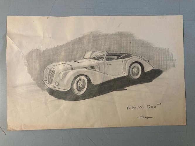 Dessin Crayon Papier Design Voiture BMW 328 1950 Automobile 1500 Sport Art