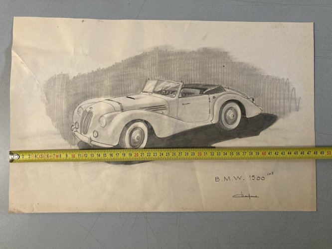 Dessin Crayon Papier Design Voiture BMW 328 1950 Automobile 1500 Sport Art