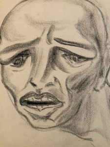 dessin Crayon Papier Expressionniste Express Portrait Ancien 1950 A Identifier