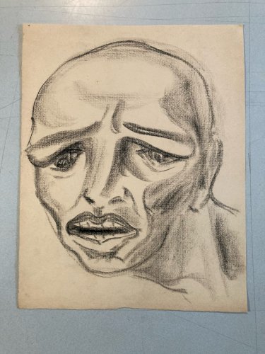 dessin Crayon Papier Expressionniste Express Portrait Ancien 1950 A Identifier