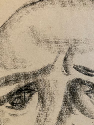 dessin Crayon Papier Expressionniste Express Portrait Ancien 1950 A Identifier