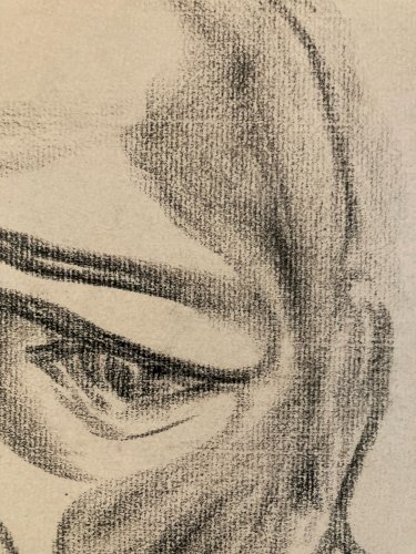 dessin Crayon Papier Expressionniste Express Portrait Ancien 1950 A Identifier