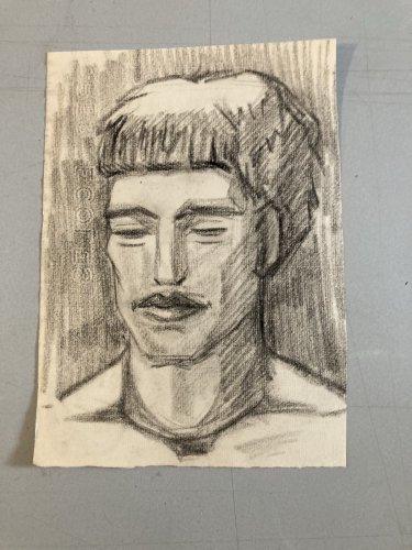 dessin Crayon Papier Homme Cubiste Cubisme Portrait  1950 A Identifier Peinture