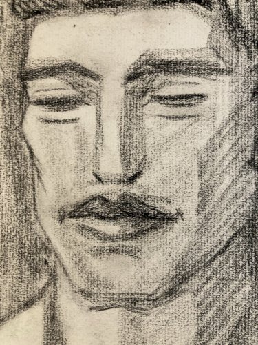 dessin Crayon Papier Homme Cubiste Cubisme Portrait  1950 A Identifier Peinture