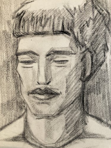 dessin Crayon Papier Homme Cubiste Cubisme Portrait  1950 A Identifier Peinture