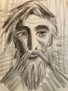 dessin Crayon Papier Homme Cubiste Cubisme Portrait 1950 Drawing Art Barbe Buste