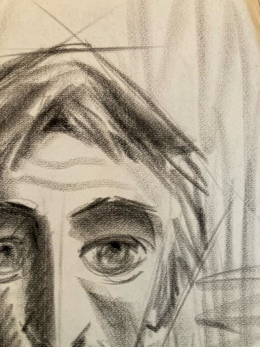 dessin Crayon Papier Homme Cubiste Cubisme Portrait 1950 Drawing Art Barbe Buste