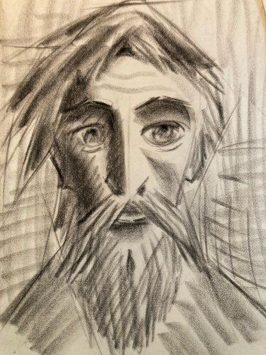 dessin Crayon Papier Homme Cubiste Cubisme Portrait 1950 Drawing Art Barbe Buste