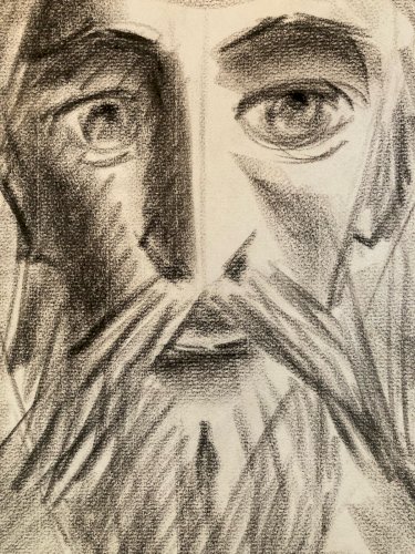 dessin Crayon Papier Homme Cubiste Cubisme Portrait 1950 Drawing Art Barbe Buste
