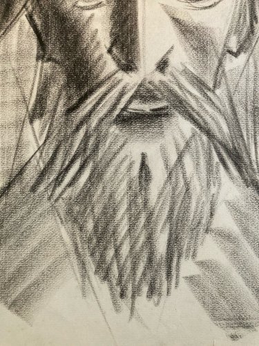 dessin Crayon Papier Homme Cubiste Cubisme Portrait 1950 Drawing Art Barbe Buste
