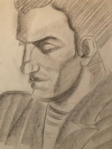 dessin Crayon Papier Homme Cubiste Cubisme Portrait Ancien 1950 A Identifier Art