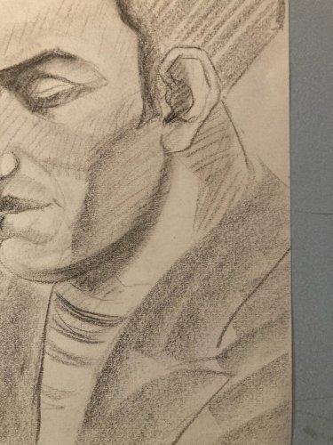 dessin Crayon Papier Homme Cubiste Cubisme Portrait Ancien 1950 A Identifier Art
