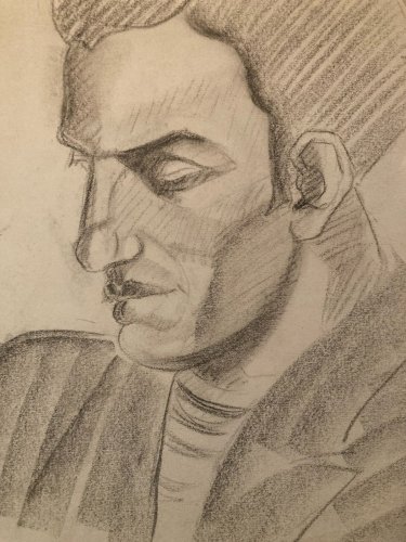 dessin Crayon Papier Homme Cubiste Cubisme Portrait Ancien 1950 A Identifier Art