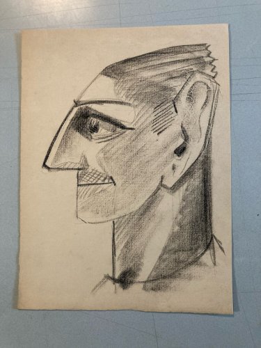 dessin Crayon Papier Homme Cubiste Cubisme Portrait Ancien 1956 A Identifier Art