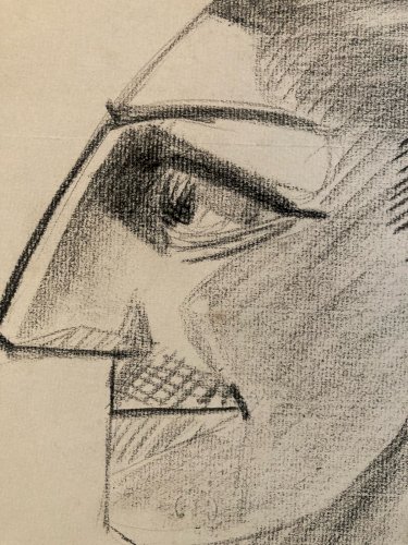 dessin Crayon Papier Homme Cubiste Cubisme Portrait Ancien 1956 A Identifier Art