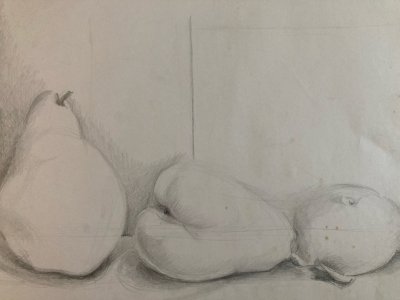 Dessin Crayon Papier Nature Morte Fruit Art Poire Mine De Plomb 1960 XXe