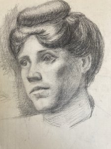 Dessin Crayon Papier Portrait XIXe Femme Cheveux Art 1880 A Identifier