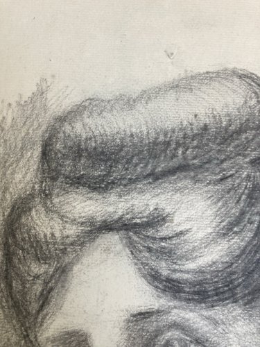 Dessin Crayon Papier Portrait XIXe Femme Cheveux Art 1880 A Identifier