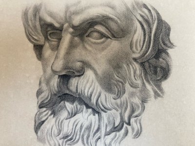Pencil Drawing Portrait Beard Man In The Antique Ancient Rome Art 1825