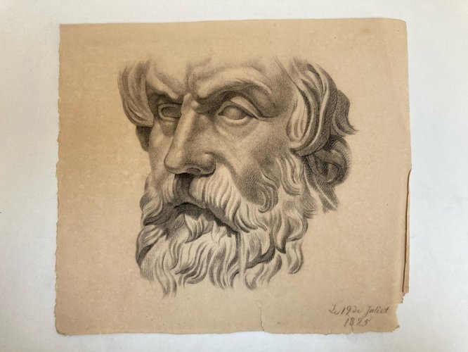 Dessin Crayon Portrait Barbe Homme À L Antique Rome Ancien Art 1825