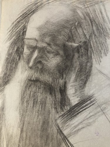 Dessin Crayon Portrait Barbe Homme Buste À Identifier Ancien 1850 Art XIXe