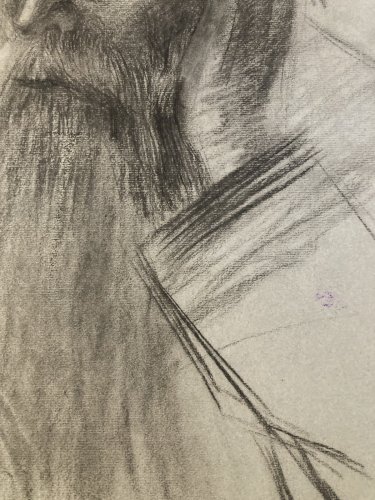 Dessin Crayon Portrait Barbe Homme Buste À Identifier Ancien 1850 Art XIXe