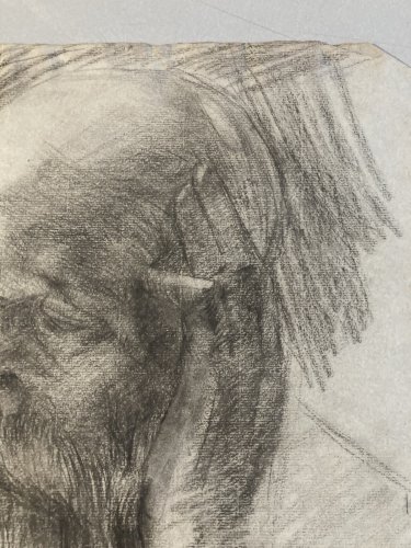 Dessin Crayon Portrait Barbe Homme Buste À Identifier Ancien 1850 Art XIXe