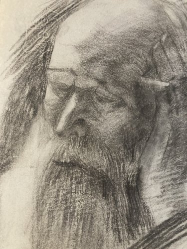 Dessin Crayon Portrait Barbe Homme Buste À Identifier Ancien 1850 Art XIXe