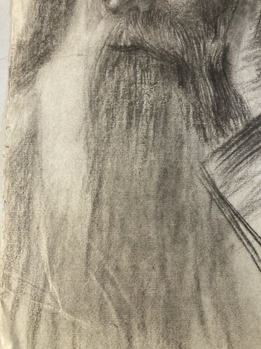 Dessin Crayon Portrait Barbe Homme Buste À Identifier Ancien 1850 Art XIXe