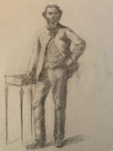 Pencil Drawing Portrait Beard Man Bust To Identify Ancient 1850 19th Century Drawing