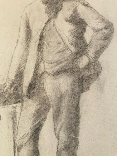 Dessin Crayon Portrait Barbe Homme Buste À Identifier Ancien 1850 XIXe Drawing