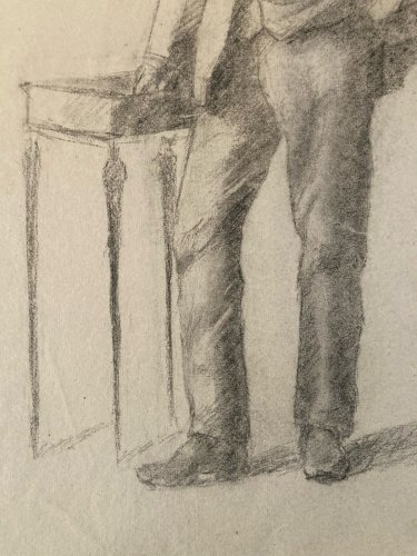 Dessin Crayon Portrait Barbe Homme Buste À Identifier Ancien 1850 XIXe Drawing