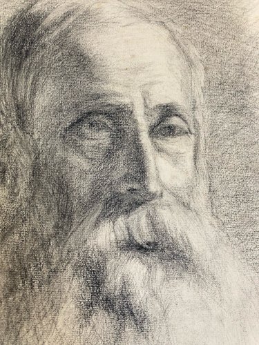 Dessin Crayon Portrait Barbe Homme Buste À Identifier Ancien Art 1850 XIXe