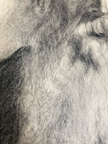 Dessin Crayon Portrait Barbe Homme Buste À Identifier Ancien Art 1850 XIXe