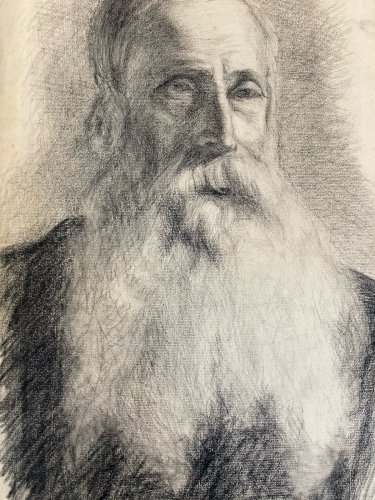 Dessin Crayon Portrait Barbe Homme Buste À Identifier Ancien Art 1850 XIXe