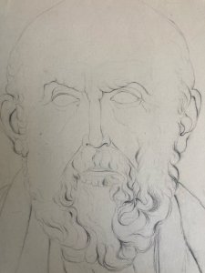 Dessin Crayon Portrait Barbe Homme Buste À Identifier Ancien Art XIXe 1850