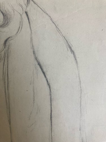 Dessin Crayon Portrait Barbe Homme Buste À Identifier Ancien Art XIXe 1850