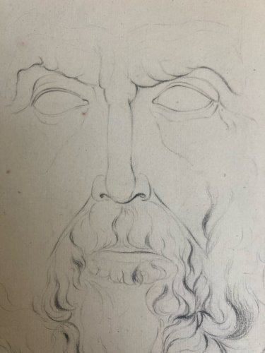 Dessin Crayon Portrait Barbe Homme Buste À Identifier Ancien Art XIXe 1850