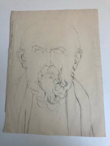 Dessin Crayon Portrait Barbe Homme Buste À Identifier Ancien Art XIXe 1850